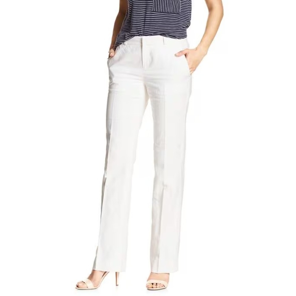 Banana Republic Logan White Linen Blend Straight Leg Tailored Trouser Pants 12